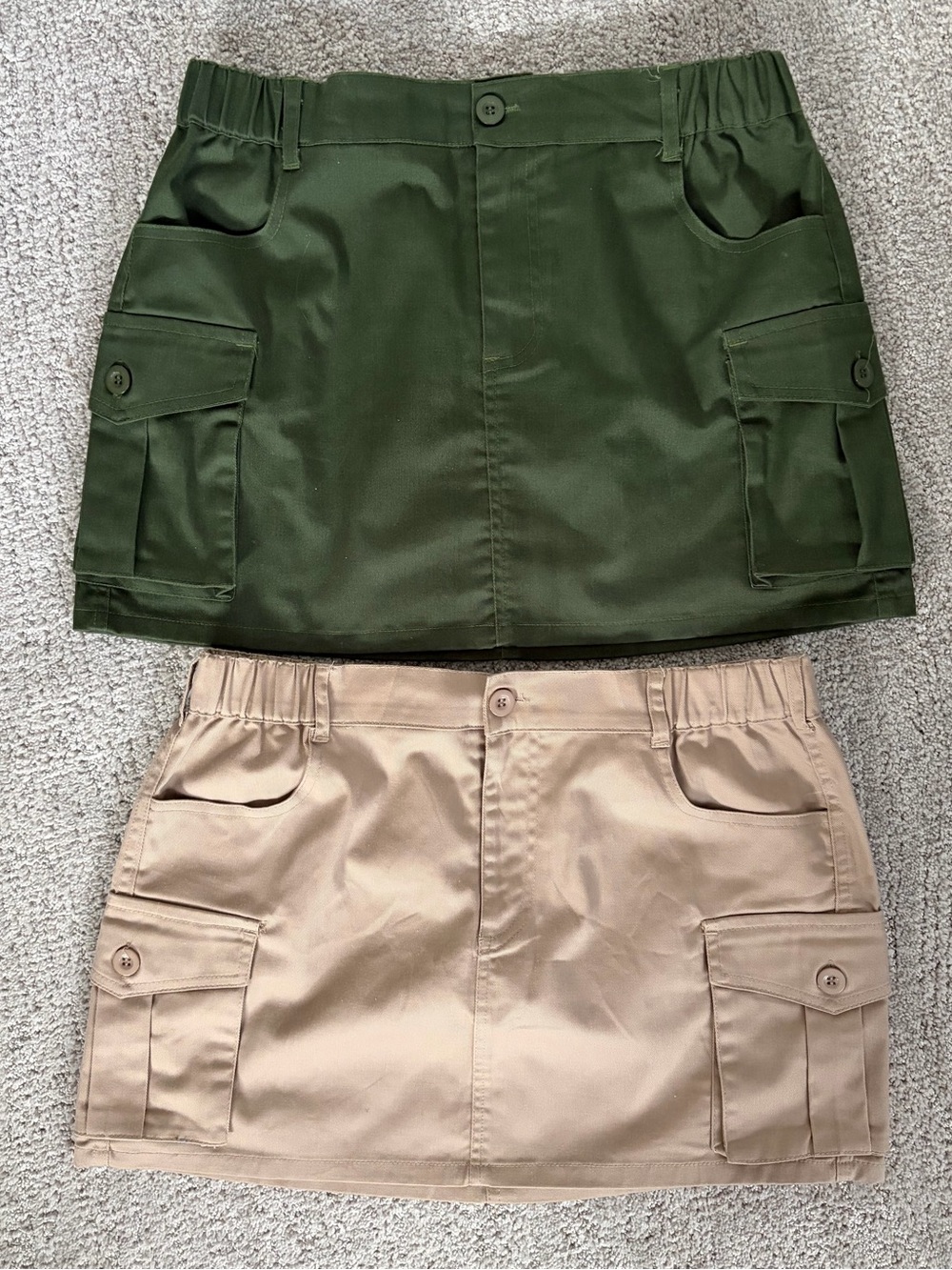 Women’s Cargo Mini Skirt - Olive and Khaki - Sold as a pair